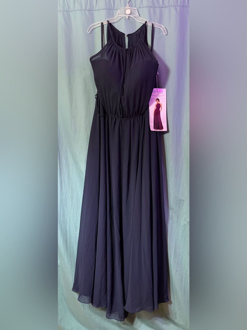 Mori Lee Navy Halter-Neck Gown with Side Tie